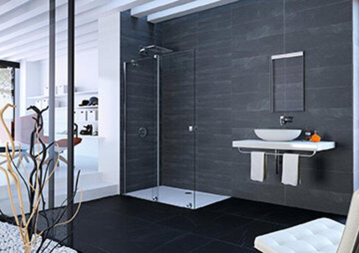 Actual product image Hüppe HÃPPE Xtensa pure walk-in sliding door 1-piece, with fixed segment, width:110cm, left stop, stabili (211 cm, 73 cm, 22 cm)