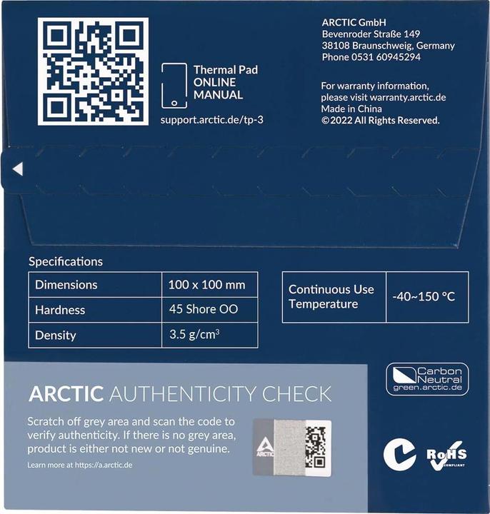 Actual product image Arctic TP-3 (100x100mm, t:1.5mm) (1.50 mm, 6 W/m K)