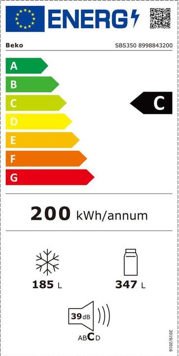 Label énergétique Beko Side by Side SBS350 (532 l)