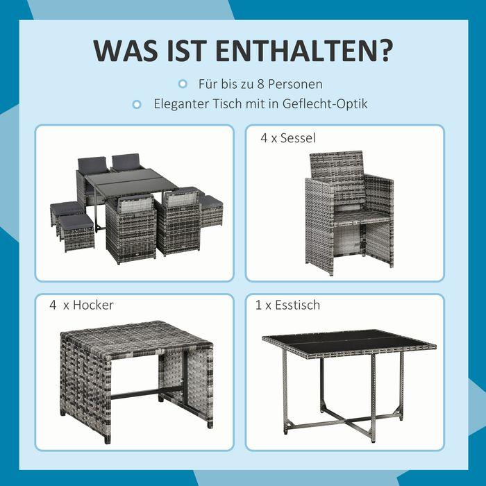 Image du produit Swisshandel24 Ensemble de jardin en poly rotin pour 8 personnes, coussins inclus Gris (109 cm)
