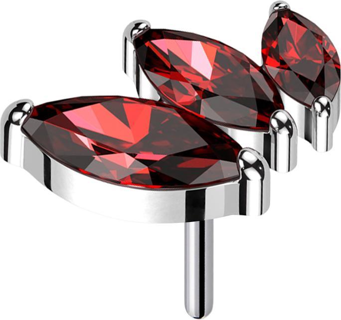 Image du produit Star Piercing Threadless argent descendant trois cristaux ovales rouges (Titane G23, sans laiton)