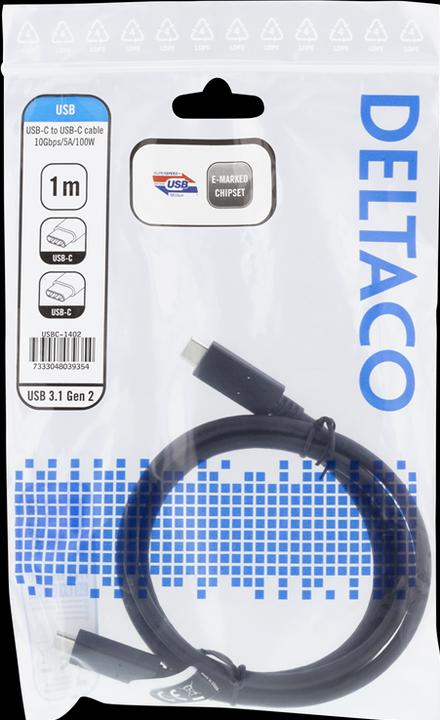 Actual product image Deltaco USB-C to USB-C Cable, 1m, 10Gbps, 100W 5A, USB 3.1 Gen Black USBC-1402 (1 m, USB 3.2 Gen 2)
