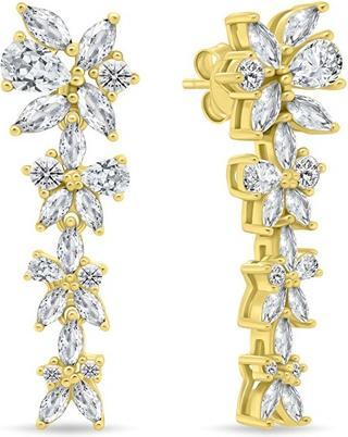 Brilio Silver - Gold-plated dangle earrings with clear zircons Flowers EA1159Y