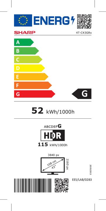 Energie-Label Sharp 43GR8765 Smart TV 43 Pollici 4K (43", QLED, 4K)