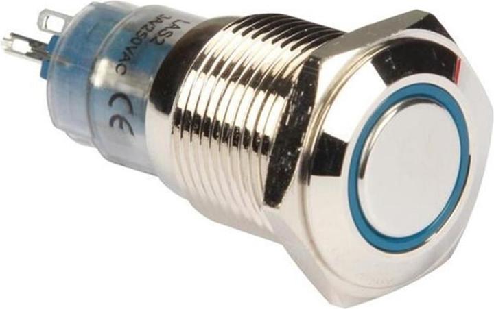Actual product image Velleman Round Metal Push Button Spdt 1No 1Nc Blue Ring