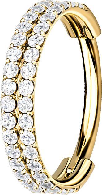 Star Piercing Micro Segmentring klappbar vergoldet doppellinie mit Kristallen (Chirurgenstahl 316L, ohne Messing)