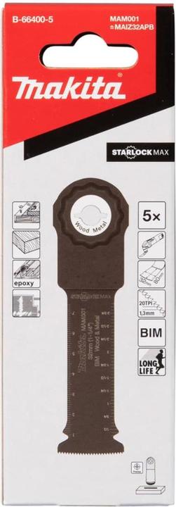 Produktbild Makita Tauchsägeblatt MAM001 32x80mm 5 Stück Starlock Max Multitool B-66400-5