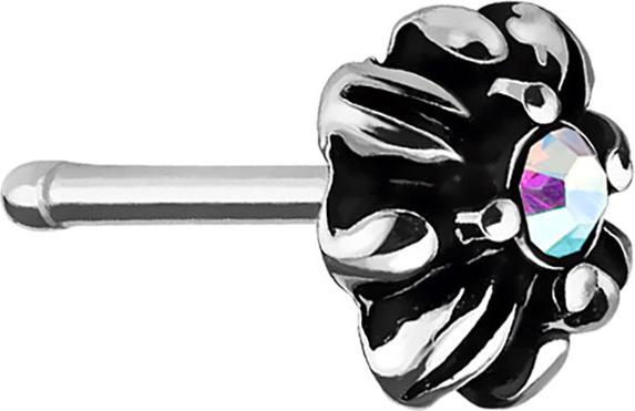 Produktbild Star Piercing Nasenstecker gerade silber Tribal Kreuz mit Kristall farbig (Chirurgenstahl 316L, Messing)