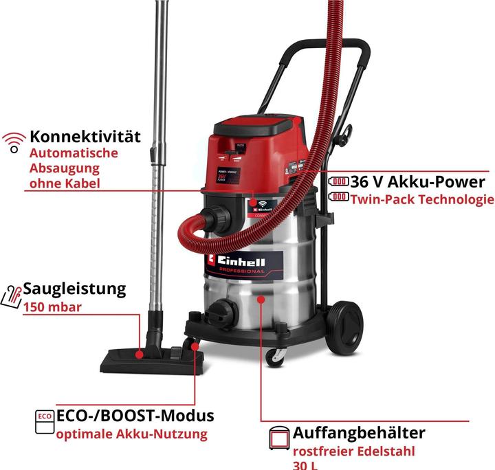 Image du produit Einhell TP-VC 36/30 S Auto-Solo (Aspirateur eau et poussière)