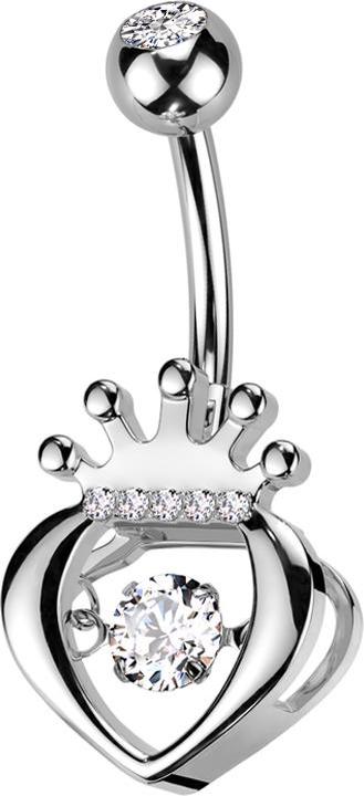 Star Piercing Banane silber mit Kugel silber Kristall silber und Krone Kristalle silber (Chirurgenstahl 316L, Messing)