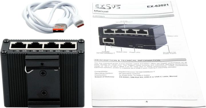 Actual product image Exsys Industr. Ethernet Micro Switch 5x 1 Gbps (5 Ports)