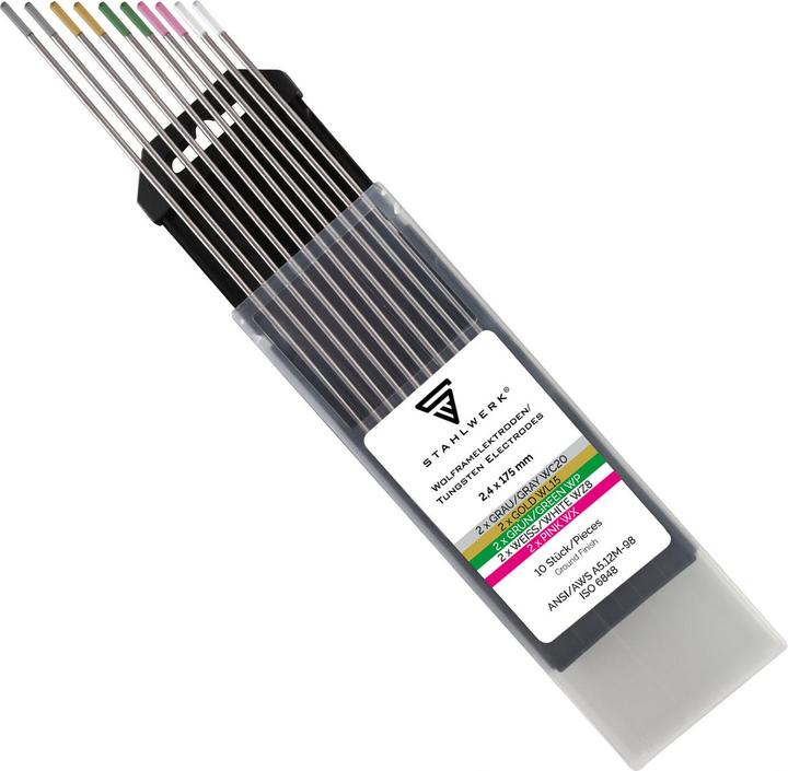 Stahlwerk Wolframelektroden Gold, Grau, Pink, Weiss, Grün 2,4 mm je 2 im 10er Set