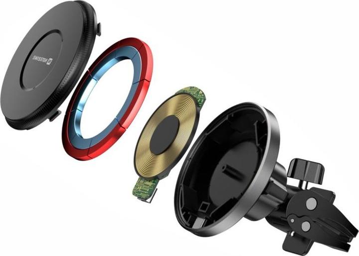 Immagine prodotto Swissten Magnetic Car Holder Airhold with Wireless Charger 15w / 7,5w (Magsafe Compatible)