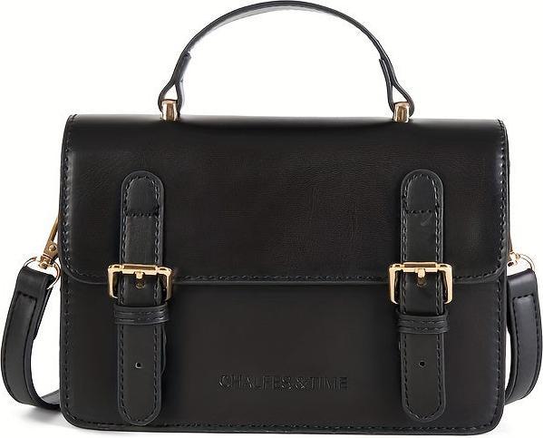 Image du produit Only-Bags.Store Preppy couleur solide épaule sac carré, boucle de décoration rabat sac à bandoulière, marron