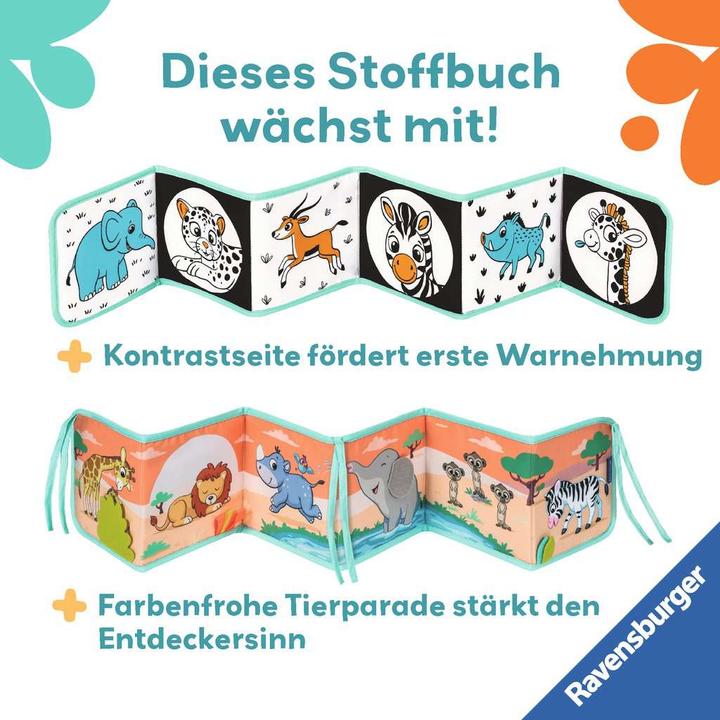 Produktbild Ravensburger 4856 play+ Mein allererstes Stoffbuch: Wilde Tiere, Leporello für die Bauchlage (Deutsch)