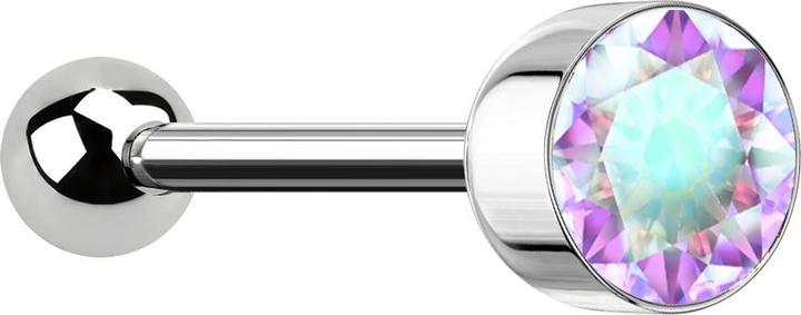 Hollywood Body Jewelry Barbell silber mit Kugel und Kugelzylinder Kristall multicolor (ohne Messing, Chirurgenstahl 316L)