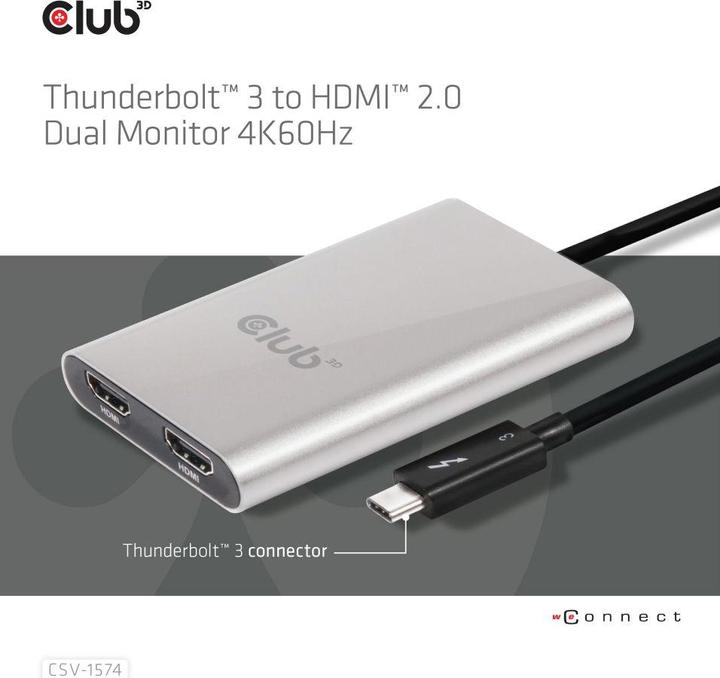 Produktbild Club 3D Thunderbolt 3 auf Dual HDMI 2.0 (HDMI, 20 cm)