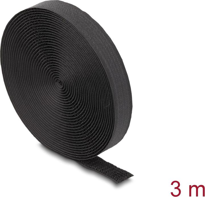 Produktbild Delock Klettband auf Rolle mit Schlaufe L 3 m x B 20 mm schwarz (20 mm)