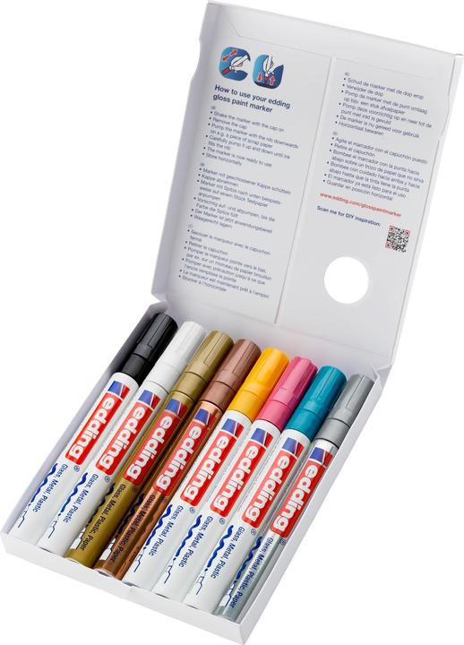 Actual product image Edding Gloss paint marker (Yellow, Golden, Silver, Light blue, Rose, White, Black, Copper, 4 mm, 8 x)