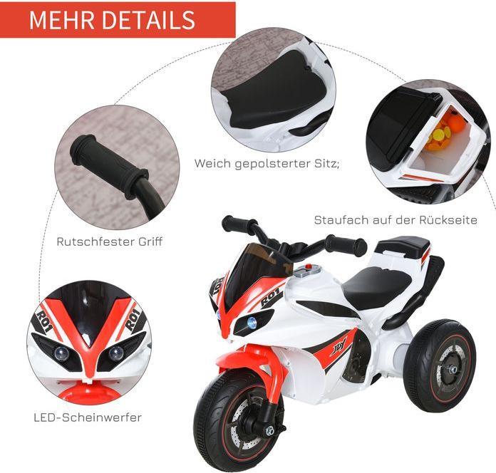 Produktbild Swisshandel24 Kinderfahrzeug Rutscher Kinder-Motorad Rutscherfahrzeug für 18-36 Monate mit Musik Weiss 74 x 39 x 4