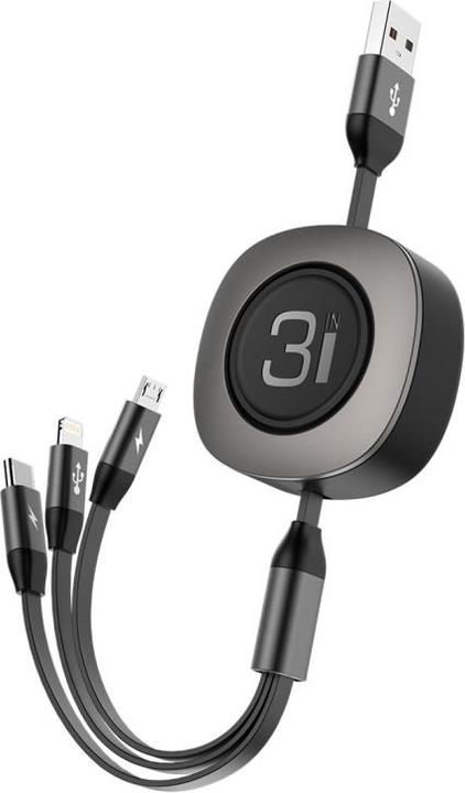 Actual product image Rock 3 in 1 Extendable Lightning USB-C and Micro USB Charging Cable (1.20 m)