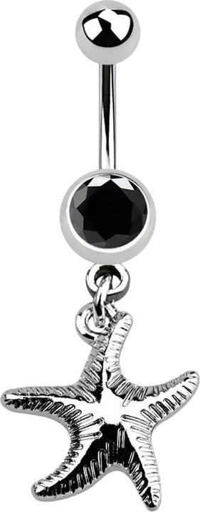 Star Piercing Banane silber mit Anhänger Seestern schwarz (ohne Messing, Chirurgenstahl 316L)
