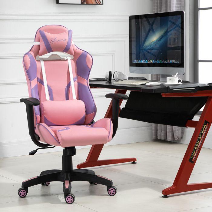 Image du produit Swisshandel24 Chaise de jeu ergonomique Chaise de bureau Coussin lombaire réglable Rose&Violet