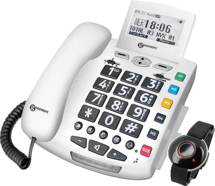 Actual product image Geemarc SERENTIES Corded senior telephone incl. emergency call transmitter Illuminated display White