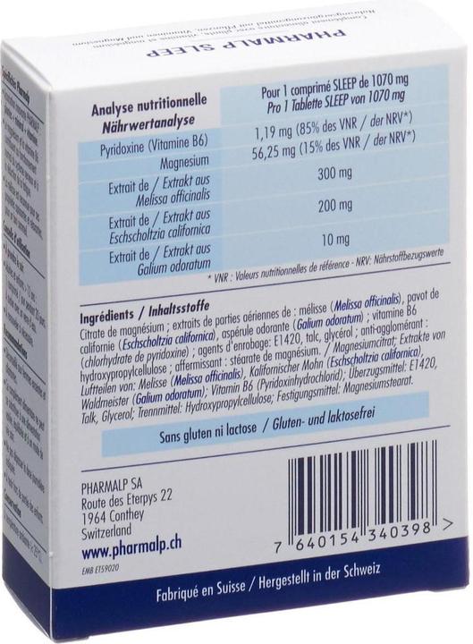 Nährwerte und Zutaten Pharmalp SLEEP Tablette (20 Stück, Tabletten, 35 g)