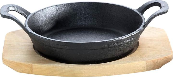 Produktbild All'Grill Gusseisenpfännchen mit 2 Griffen Ø 15 cm und Holzuntersetzer