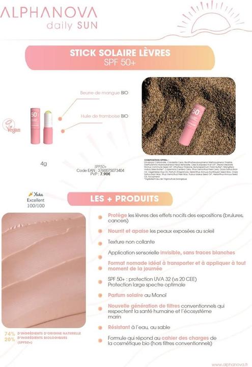 Produktbild Alphanova daily SUN Lippenstick LSF50 sehr hoher Schutz