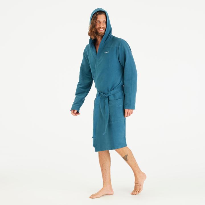 Actual product image Nabaiji Men's microfibre compact hooded bathrobe in duck blue (S)