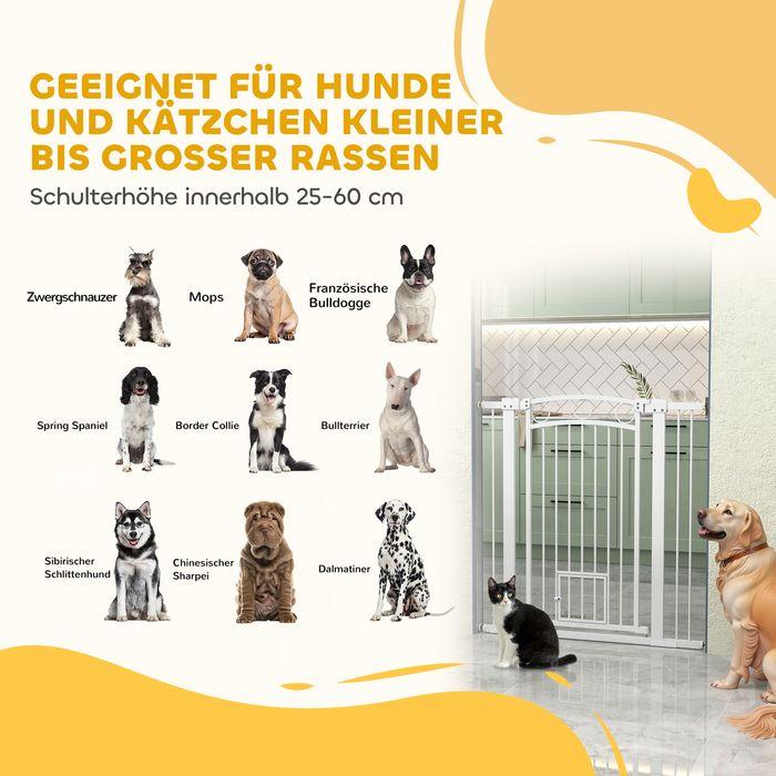 Produktbild Swisshandel24 Türschutzgitter Hund, 76-104 cm Absperrgitter ohne Bohren, mit Katzentüre, Treppengitter, weiss