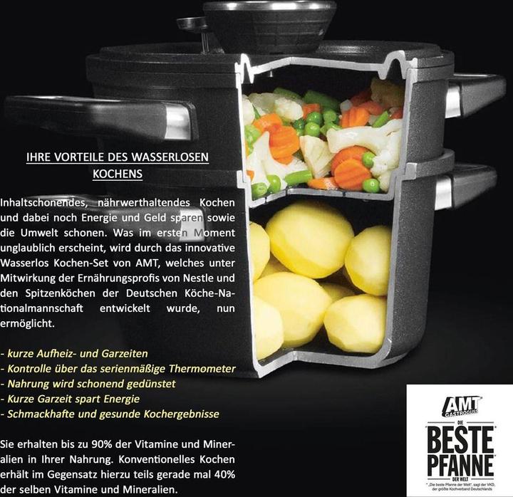Immagine prodotto AMT Set pentola Waterl. Cucina Induk.ø20 cm/vapore/coperchio (20 cm, Set di pentole e padelle da cucina, Alluminio pressofuso)