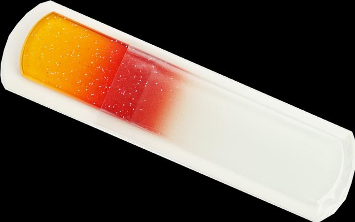 Image du produit Lime en verre pour pédicure, double face, jaune/rouge avec paillettes Longueur : 13,5cm