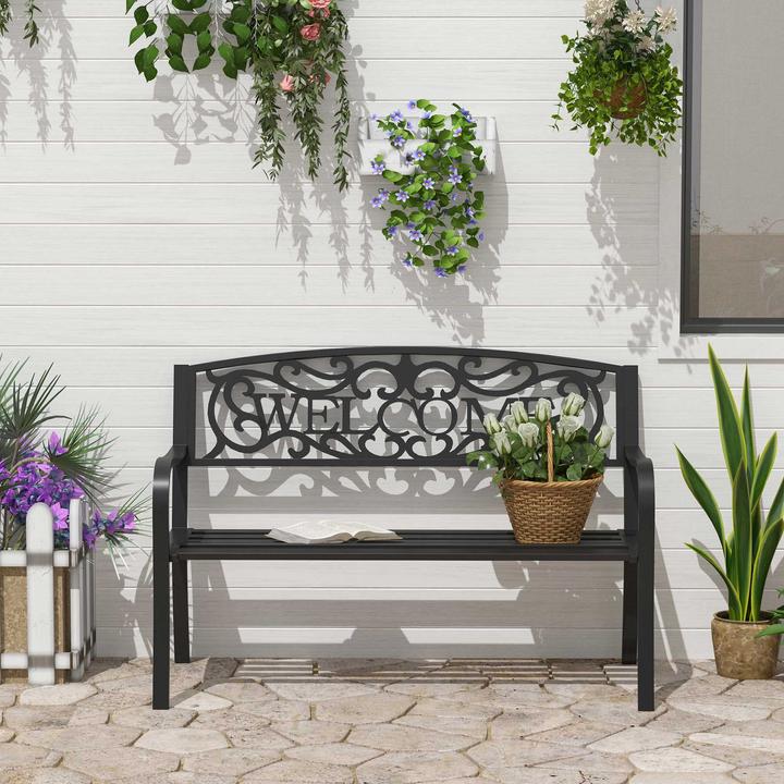 Actual product image Outsunny Gartenbank Eisen, pulverbeschichtet Schwarz