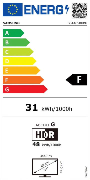 Label énergétique Samsung S65UA (3440 x 1440 pixels, 34")