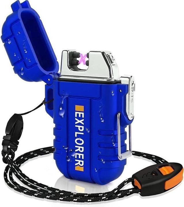Produktbild Swissdetector Elektrisches Feuerzeug mit Doppelbogen - USB aufladbar - wasserdicht - Blau