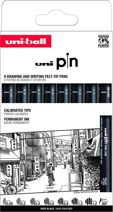 Image du produit Uni-ball Uni - UNI PIN SETX8 Classic - Black - 0.05 to 1.2mm and a brush tip (Noir, 8 x)