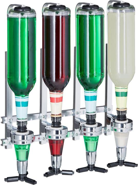Produktbild Relaxdays 4er Set Flaschenhalter und Dosierer zur Wandmontage (Barlöffel + Cocktailrührer)