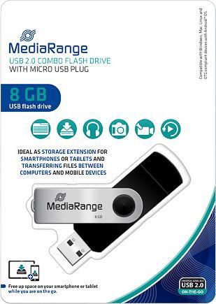 Actual product image MediaRange combo flash drive with micro USB (OTG) (8 GB, USB-A, Micro USB, USB 2.0)