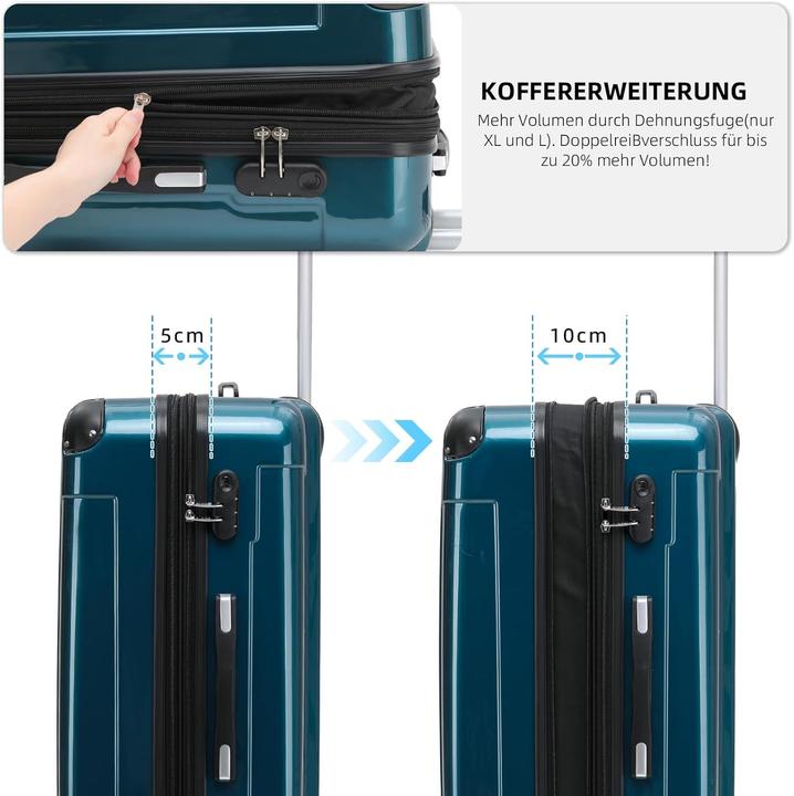 Produktbild Beibye 3-teiliges Hartschalen Kofferset mit Zwillingsrollen (Handgepäck (bis 50l), M (50 - 90l), XL (ab 115l))