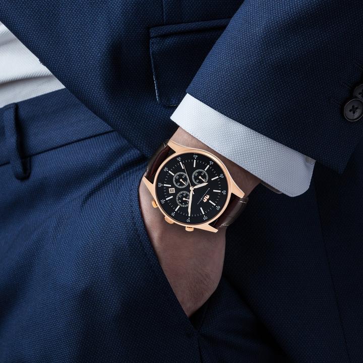 Image du produit Hommes Chronographe Goodwill en cuir véritable brun foncé - 4410 (Chronographe, 45 mm)