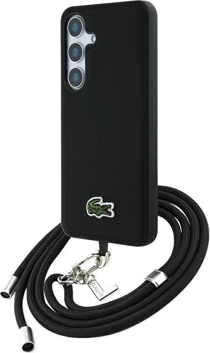 Actual product image Lacoste Case Iconic Petit Pique Woven Logo CBDY Strap MagSafe to Samsung Galaxy S25 black
