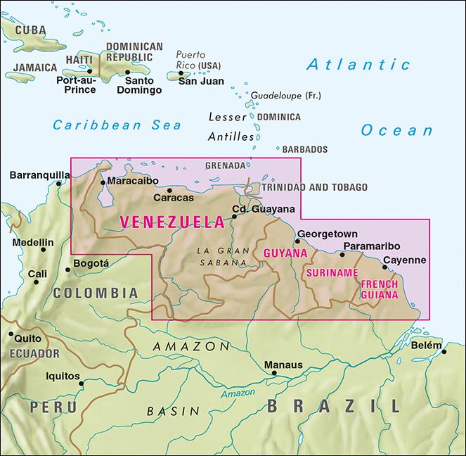 Actual product image Venezuela, Guyana, Suriname, French Guiana 1:2 500 000 (English, Collectif, 2011)