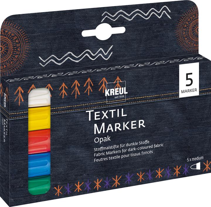 Immagine prodotto Kreul Texi Mäx Opak Set di Base (Giallo, Verde, Bianco, Blu, Rosso, 4 mm, 5 x)
