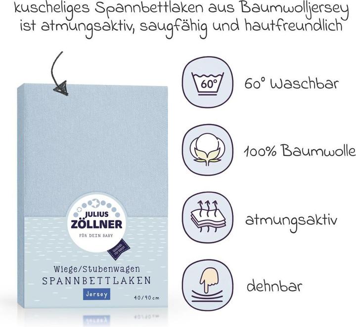 Actual product image Julius Zöllner Jersey fitted sheet for cradles & bassinet mattresses 90x 40 cm, denim (40 x 90 cm)