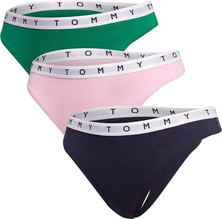 Actual product image Tommy Hilfiger Ladies 3P Thong Thong Panties, Green Mal/French Orchid/Desert Sky, S (S)