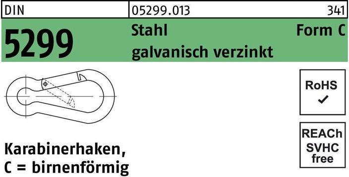 Produktbild Feuerwehrkarabinerhaken DIN 5299 Form C birnenförmig C 40 x 4 Stahl galvanisch verzinkt galvanisc...