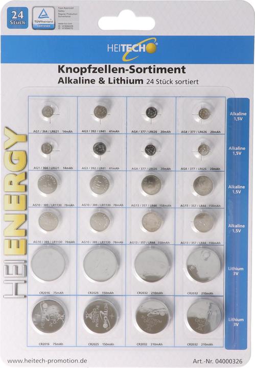Image du produit Heitech 24 Stück Alkaline und Lithium Knopfzellen Batterien, für viele Anwendungsgebiete, sortiert im Set (24 pcs)